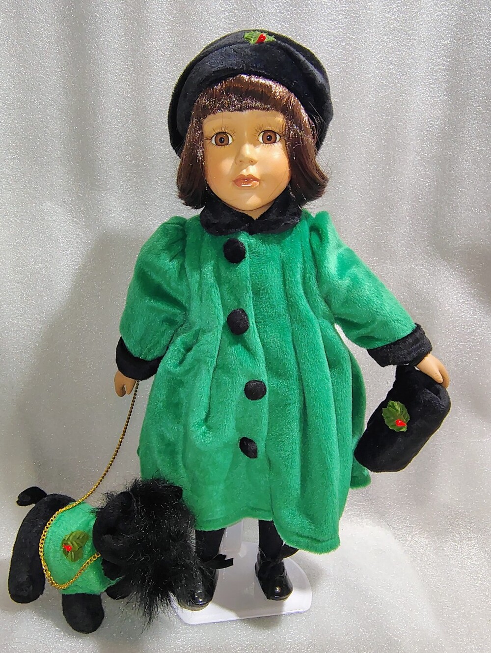 Avon Adrienne Holiday Radiance 15” Latina Porcelain Doll Scottie Dog 2000
